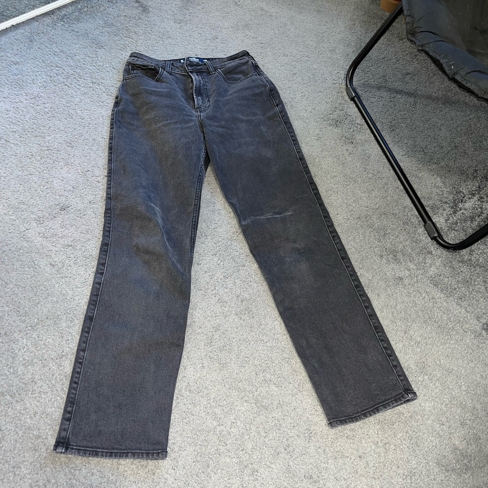 Hollister Washed Black Straight Leg Jeans High Waist